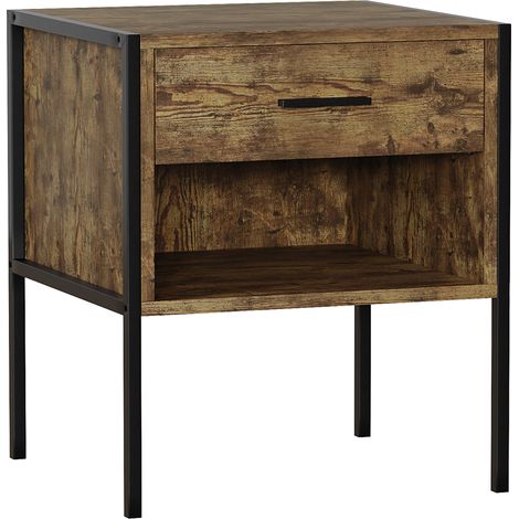 Brooklyn Table de Chevet avec 1 tiroir, meuble de chambre, commode, Bois-Foncé (1/5)