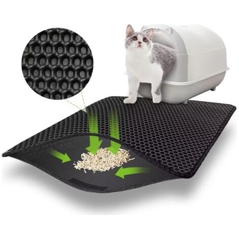 LAN Tapis Litiere Chat 60x45 CM avec Velcro, Double Couche Tapis de Litière pour Chat Conception à Grands Trous, Imperméable Tapis Litière pour Chat, Non Toxique pour Bac à Litière Chat et Toilette Ch (1/5)