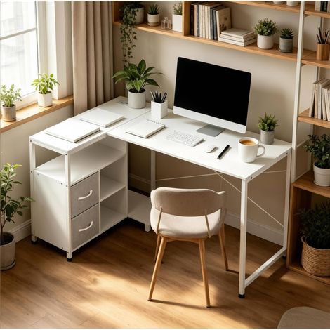 Scrivania angolare con prese USB e cassetti OKMYHOME (1/5)