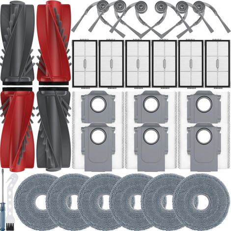 30 Stück Zubehör für Roborock Saros 10R/Saros 20/Qrevo Curv 2 Pro/Qrevo CurvX/Qrevo Curv 2 ProX,4 Hauptbürste,6 HEPA Filter,6 Wischpad,6 Seitenbürsten,6 Staubbeutel,Ersatzteile Zubehörset (1/5)