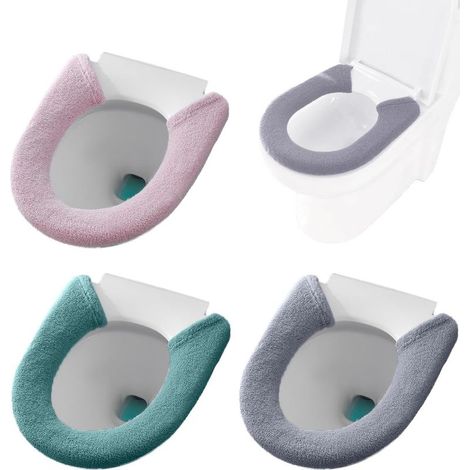 Lot de 3 housses chauffantes pour siège de toilette, protection de siège de toilette, housse de siège de toilette avec bouton, douce et confortable, tapis de siège de toilette universel (1/5)