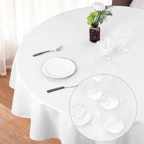 Runde Tischdecke 120 cm wasserabweisend knitterfrei maschinenwaschbar Jacquard Polyester Weiß