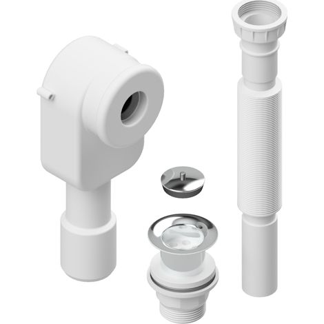 Ablaufgarnitur für Waschbecken mit Abfluss, verdecktem Siphon und Kunststoff-Wellrohr 1"1/4 Idral 15407 Weiß (1/2)