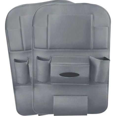 2 packs organisateurs de voiture en cuir PU, housse de protection de siège arrière, organisateur de siège arrière de voiture Kick Mat avec 10.1 "support pour iPad/tablette - Gris (1/5)