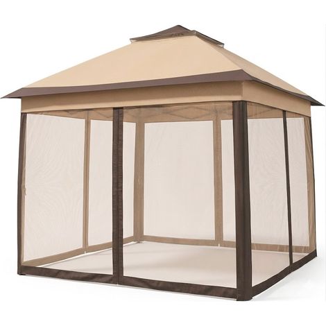 Gazebo Pieghevole Da Giardino Pop Up 3.33 x 3.33 Metri Altezza Regolabile Da 2.7 A 2.9 M Con Zanzariere Removibili Apertura Rapida E Borsa Trasporto Per Eventi Patio Piscina Campeggio Feste Kaki (1/5)