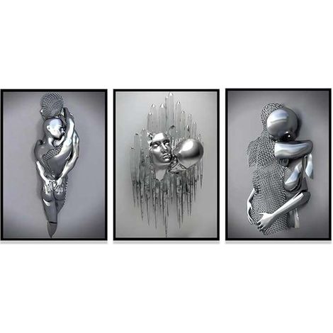 Wandbild auf Leinwand, ohne Rahmen, 3 x 60 x 90 cm, Muster, Metallfigur
