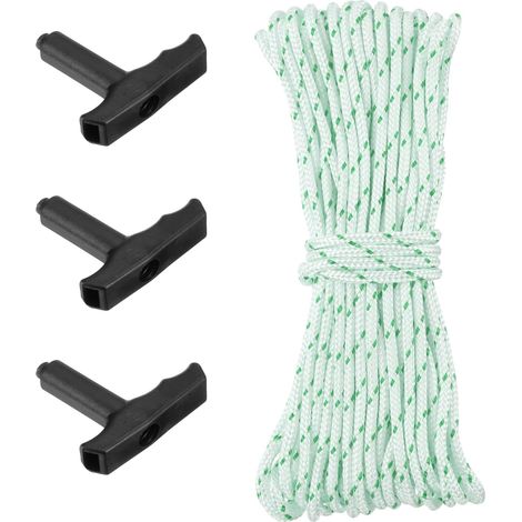 Sollbry Cable de arranque de retroceso con 3 asas, 10 metros de cuerda de nailon de 3,5 mm de diámetro, color blanco y verde. (1/4)