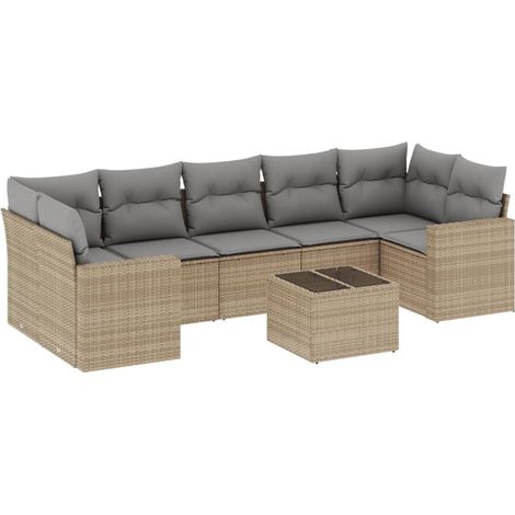 Juego de sofás de jardín con cojines beige 8 pzas ratán PE vidaXL (1/3)