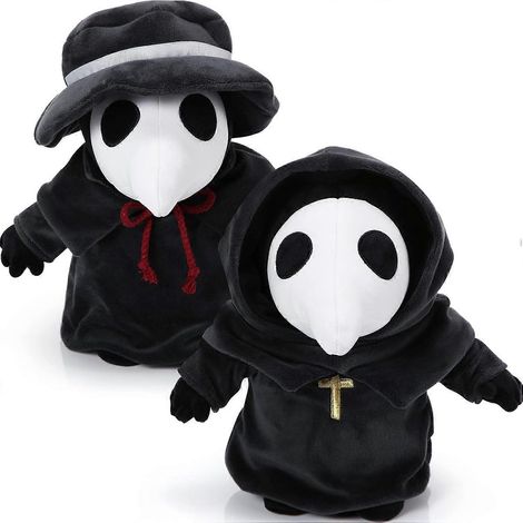 Lot de 2 peluches Corbeau Docteur 30 cm, peluche corbeau noir effrayant pour Halloween (1/5)