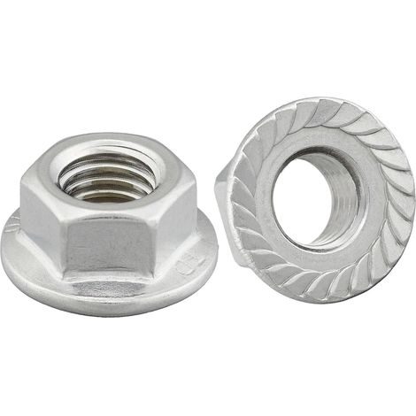 Écrou à bride M8 - Lot de 10 - Acier inoxydable A2 - Blocage par denture - Mécanique et menuiserie - DIN 6923 (1/5)