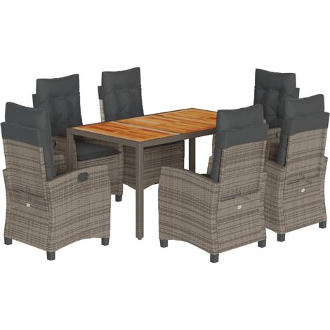 Maison Exclusive - 7-tlg. Garten-Essgruppe mit Kissen Grau Poly R