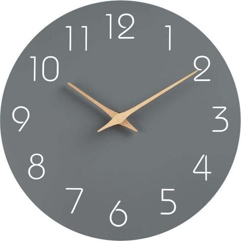 Orologio da parete silenzioso, senza ticchettio, decorativo per cucina, camera da letto, bagno, ufficio, soggiorno, a batteria – 25,4 cm, in legno, moderno e semplice (grigio)