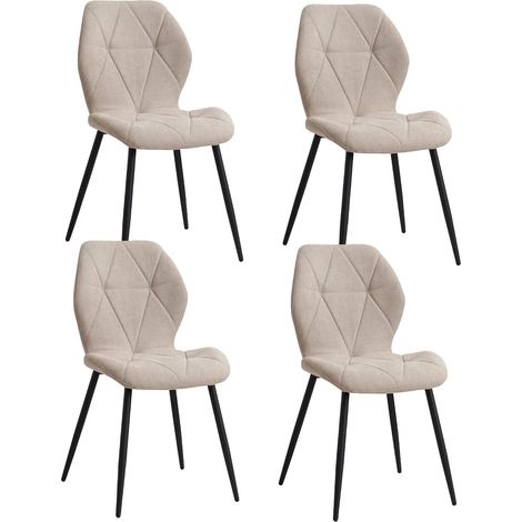 Ensemble de 4 chaises de salle à manger rembourrées en tissu de lin, chaises de cuisine, pieds en métal pour balcon, Restaurant, salle à manger, Beige (1/5)