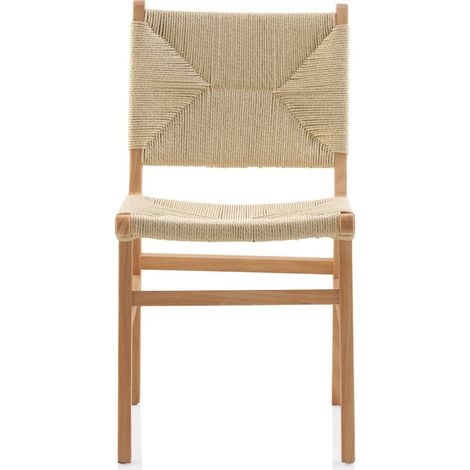 4er-Pack Stühle aus Hevea-Holz mit geflochtener Rückenlehne und Sitzfläche. (1/5)