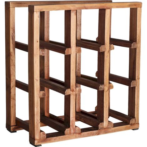 Porte-bouteille ethnique en bois exotique - Bois mahogany patiné brun vintage (1/3)
