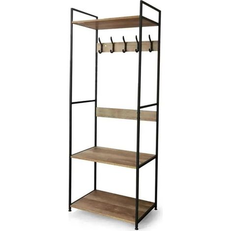 Kleiderständer aus Metall und Holz mit 5 Haken 59x39x174 (1/2)
