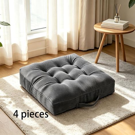 (Gris)Coussins de Chaise 40 x 40 cm, 10 cm D'épaisseur en Velours Côtelé PP pour Extérieur et Intérieur, Coussin d’Assise en Cordon avec Poignée (1/4)