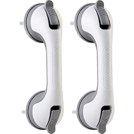 Barre d'appui sans perçage - Lot de 2 - Acier et plastique - Sécurité antidérapante - Salle de bain et WC - Couleur argent (1/5)