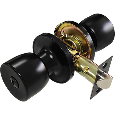 Poignée de porte avec serrure et clé, serrure à bille ronde noire mate (1/4)