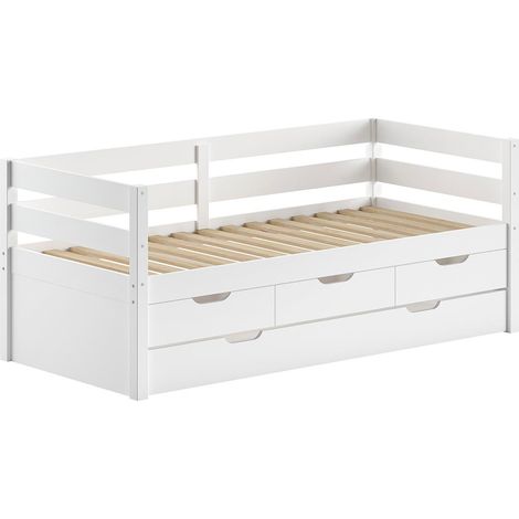 Pack - Lit Capitaine & 4 Tiroirs "Margrit" 90x200cm Blanc
