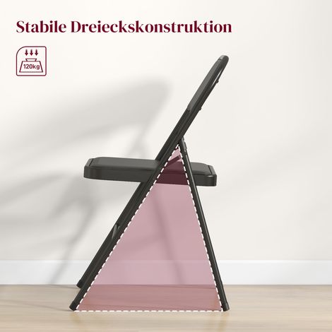 Lot de 2 chaises pliantes, sièges de bureau portables, pieds métalliques, chaise escamotable pour bureau, accueil, salle d'attente, similicuir noir (1/5)