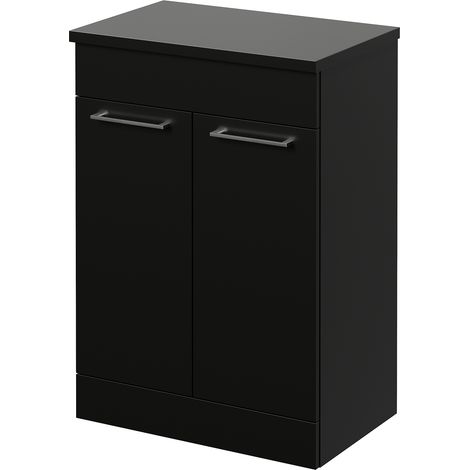 Napoli 390 Matt Black 600mm 2 Door Vanity Unit for Countertop Basins - 600mm - Chrome 160mm Handle