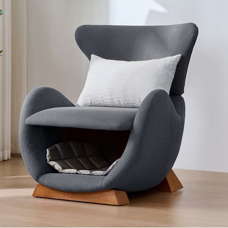 Sessel aus Stoff und Holz in Grau, 66x69x76 cm, mit integrierter Haustierhöhle, kratzfestem Bezug und Massivholzfüßen (1/5)