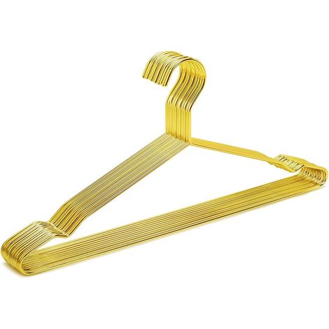 Packung mit 10 goldglänzenden Metallbügeln, 43 cm, platzsparend, mit Einkerbungen. Robuste Kleiderbügel aus Metalldraht, perfekt für Blusen, Kleider, Hemden, Mäntel und Hosen.