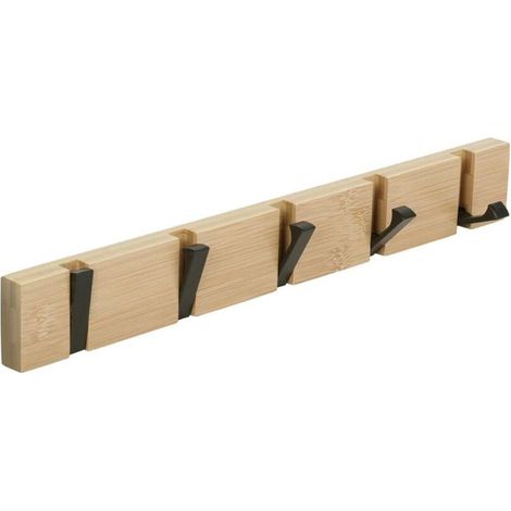 Wall Mounted Coat Rack with 5 Retractable Hooks, Wall Mounted Coat Rack for Hanging Coats, Scarves, Bags and More, Natural (1/5)