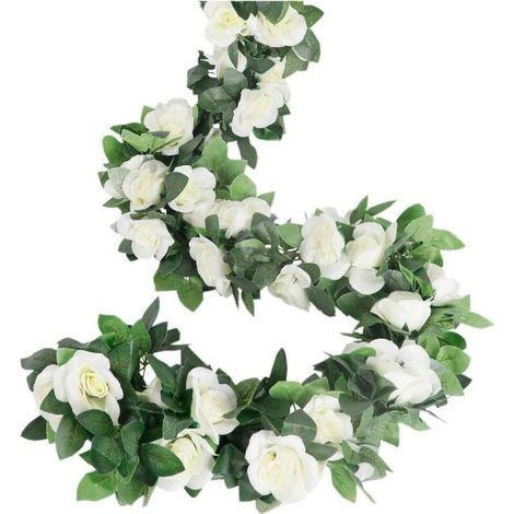 Lot de 4 Guirlande de Rose Artificielles avec Feuille de Lierre Fausse Soie Roses Fleurs Artificielles à Suspendre pour la Maison, Mariage Arche Arrangement Jardin (Blanc) (1/4)