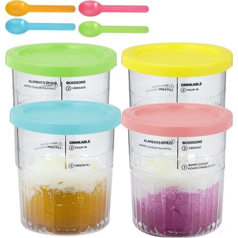 4 Pièces Pot pour Ninja Creamy Deluxe,800 ML Récipient pour Ninja Creamy Deluxe pour NC501,NC500 Series, accessoires de crème glacée pour Ninja Cream, sans Bpa, compatible lave - vaisselle (1/5)