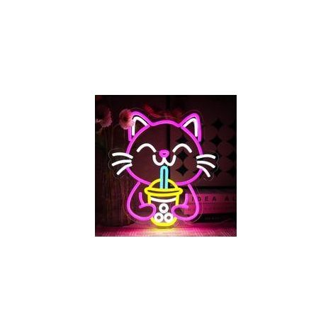 Panneau Boba Cat Neon Lampe Néon à boire Enseigne Néon Chat pour Décoration Murale Enseigne Néon Animalière Enseigne USB à Led pour Bar Magasin Entreprise Boba Tea Party Boutique de boissons (1/5)