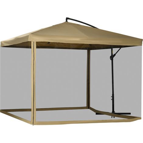 Ombrellone da Giardino a Braccio Inclinabile con Apertura a Manovella e Zanzariera, 3x3 m, Beige