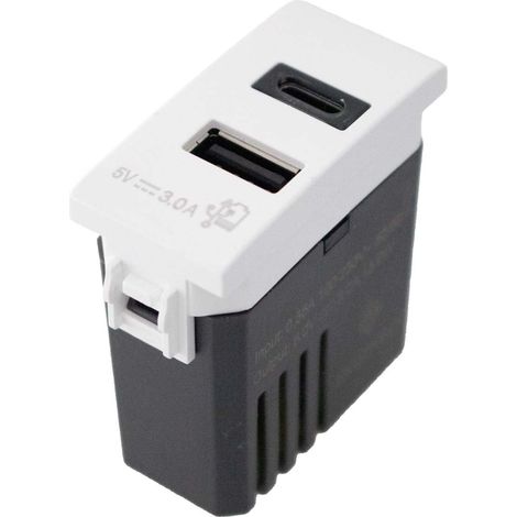 Modulo Presa Caricatore USB 5V 3A  USB-A + USB-C Colore Bianco Compatibile Con Bticino Living e Vimar Plana (1/2)