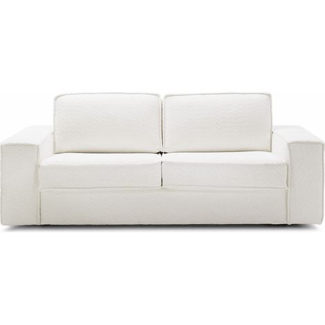 Canapé convertible 3 places en tissu bouclé écru - Ouverture express - Couchage quotidien - Matelas HD 140 x 190 - Dario (1/5)