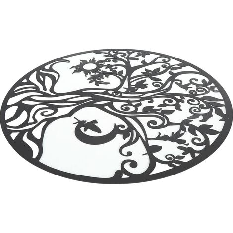 Wanddekoration „Baum des Lebens“, 30 cm (11,8 Zoll) runde, schwarze Metallplakette, für Wohnzimmer, Schlafzimmer, Innen- und Außenbereich. (1/5)