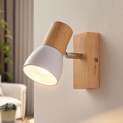 [GEBRAUCHT] B-Ware Lindby Wandlampe Thorin LED Strahler dimmbar Holz Metall weiß 14cm hoch 8cm (1/2)