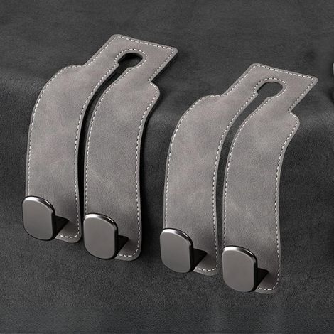 Ganci per seggiolino auto, doppi ganci per riporre oggetti sul retro del seggiolino auto, ganci per poggiatesta auto, ganci per borse da auto e borse a tracolla (2 pezzi, grigi) (1/5)