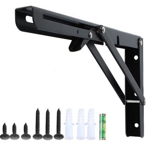 2 supports d'étagère pliables, robustes et pliables - noirs - fixations métalliques pour étagère flottante - étagères - 45 cm - Support mural (1/5)