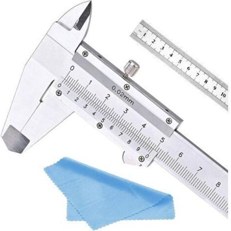 Stainless Steel Vernier Caliper, 150mm, 6inch, Micrometer Measuring Tool, with 15cm Steel Ruler and Cleaning Cloth. (1/4)