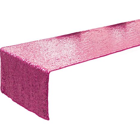 Créez une ambiance festive avec un chemin de table à paillettes rose fuchsia, accessoire idéal pour les fêtes. (1/5)