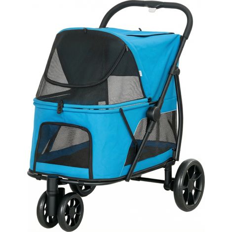 Carrito pour chien pliable 3 roues 20 kg 92x63x95 cm bleu