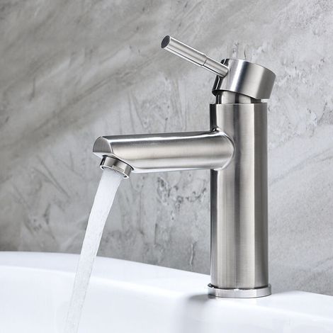 Robinet Lavabo Evier, Monocommande Mitigeur Lavabo en Acier Inoxydable 304, Design Moderne de Mitigeur Salle Bain, Chaude et Froide Réglable (1/3)