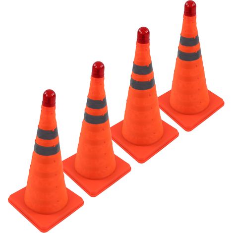 Lot de 4 cônes de signalisation pliables orange réfléchissants, avec éclairage LED intégré (45,7 cm). (1/5)