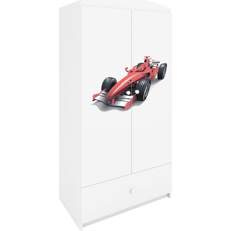 Kinderkleiderschrank mit Schublade Weiß – BABYDREAMS Wyścigówka (1/5)