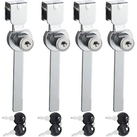 Serrures pour portes coulissantes en verre – Lot de 4, finition chromée, clés identiques, pour tiroirs, vitrines et armoires