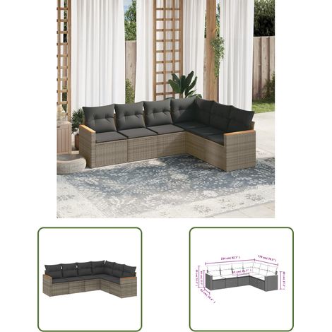 The Living Store Salon de jardin 6 pcs avec coussins gris résine tressée - Ensemble Salon De Jardin - Meuble De Jardin - Canapé Extérieur - Résine Tressée - Rotin Synthétique (1/3)