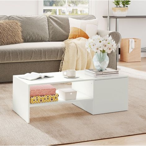 Table basse avec rangement 110x52x36 cm blanche OKMYHOME (1/5)