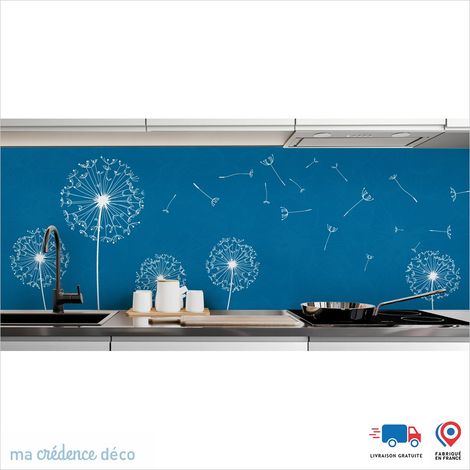 Crédence : Fleurs et pissenlits - Couleur Bleu signal - Alu composite - 120 - 60 (1/3)
