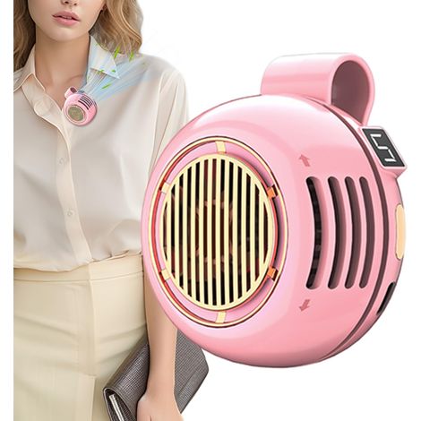 Mini ventilateur sans pales portable, silencieux et à clip — 5 vitesses réglables, écran numérique LED, rotation libre à 360°, rechargeable par USB (Rose)